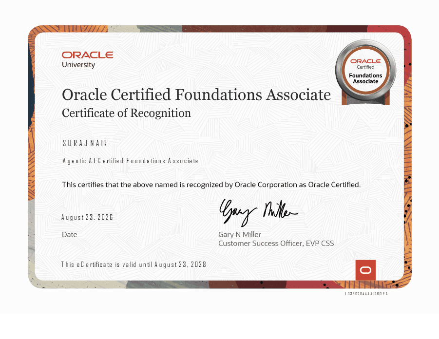 Oracle Certified Foundations Associate certificate preview